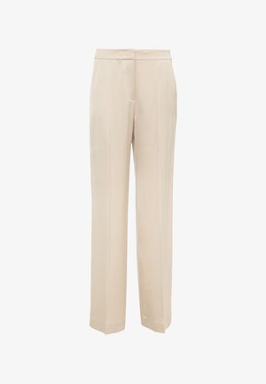 Beige, op maat gemaakte broeken met een rechte pasvorm, een middelhoge taille en een gladde stof. Voorzien van twee zijzakken en een nette afwerking aan de zoom.