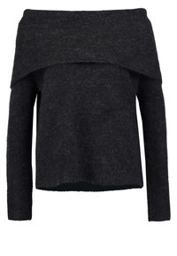 Maglione nero oversize a spalle scoperte realizzato in un morbido tessuto a maglia texturizzato. Presenta maniche lunghe e un design cropped.