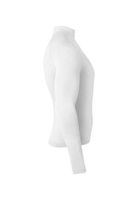 Chemise à manches longues blanche pour couche de base, dotée d'un col montant, d'un design ajusté, d'une texture lisse et d'une construction sans coutures pour le confort et la mobilité.