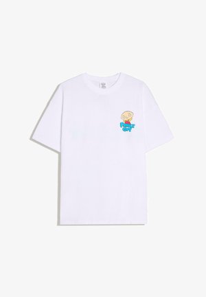 Bijela majica kratkih rukava s malom grafikom Stewieja Griffina i natpisom „Family Guy“ na gornjem lijevom dijelu prsa.