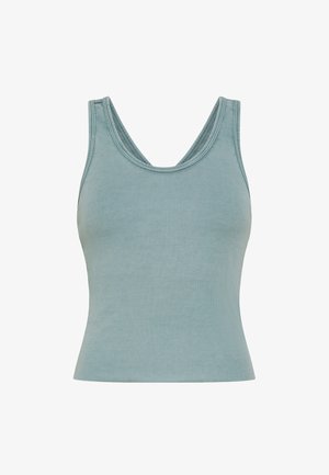 Geribbelde tanktop in zacht blauw, met een ronde hals, brede banden en een aansluitend model. Gemaakt van lichtgewicht, rekbare stof.