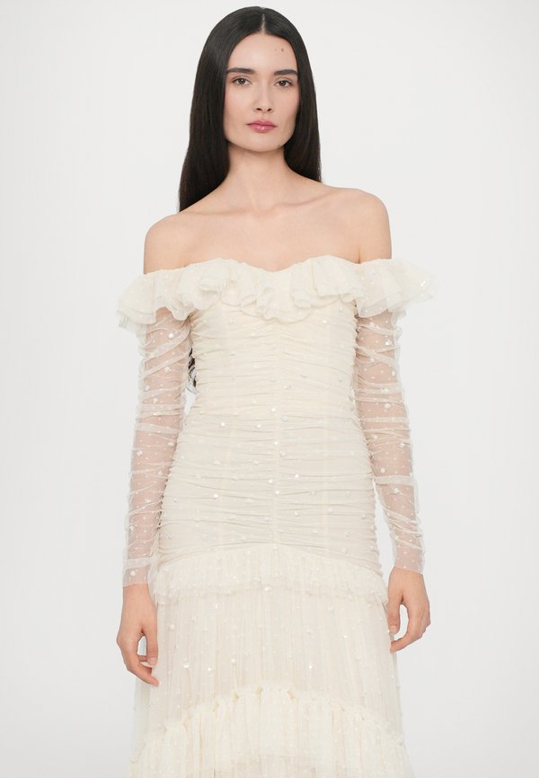 SEQUIN GLIMMER ROUCHED OFF SHOULDER GOWN - Occasion wear - cream3