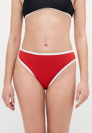 Curvy High-Leg High-Waist Ribbed Cheeky Bikini Bottom - Bikini bottoms - ribbon red