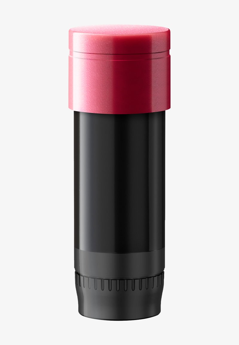 Gobelet isolant noir avec un couvercle rouge brillant. Le couvercle a une texture lisse et la base présente une prise nervurée pour une manipulation facile.