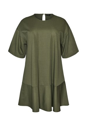 Zizzi, KURZES KLEID MIT LOCKERER PASSFORM UND RÜSCHENSAUM - Žerzejové šaty - grün