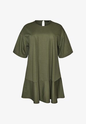 Zizzi, KURZES KLEID MIT LOCKERER PASSFORM UND RÜSCHENSAUM - Jerseyjurk - grün