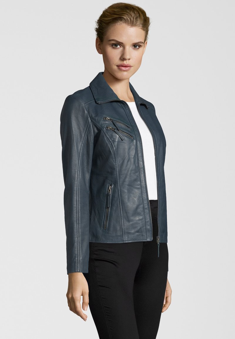 Damen Leichte Jacken | KRISS BEMANDA Lederjacke petrol - LN39651 Damen Leichte Jacken | KRISS BEMANDA Lederjacke petrol - LN39651