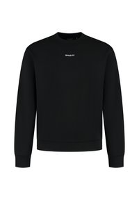 Zwarte crewneck sweatshirt van zacht materiaal. Heeft ribbelmanchetten en -zoom, met een klein wit "BALLIN'" logo op de borst.