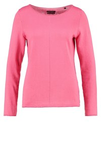 Top a maniche lunghe rosa realizzato in tessuto morbido, con scollatura rotonda e texture liscia, caratterizzato da un dettaglio di cucitura centrale.