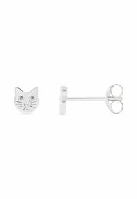 Sølv katteformede studs med to klare sten som øjne og en glat, poleret overflade. Har en sikker post-back lukning.