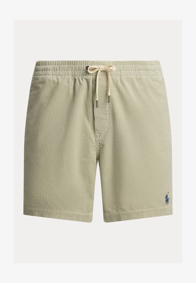 Ανοιχτό πράσινο ριγέ μαγιό βερμούδα με ελαστική μέση και κορδόνι. Διαθέτει μικρό μπλε λογότυπο στο κάτω αριστερό μέρος.