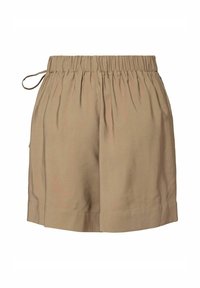 Khaki shorts i bomullsblandning med elastisk midja och snörning, med en lös passform och sidofickor. Slät textur.