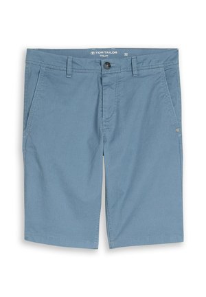 Lichtblauwe slim-fit herenshorts met knoopsluiting, riemlussen en voorzakken, maat 32, merk Tom Tailor.