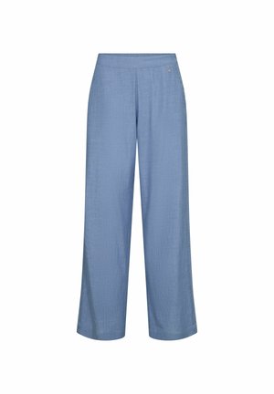 Pantaloni largi bleu deschis, cu talie elastică și țesătură texturată subtilă, fără buzunare sau închideri vizibile.