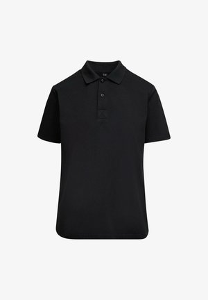 Fekete pólóing, pamutból készült. Klasszikus Gallérja, rövid ujja és gombos megoldása van, kis X-stitch részlettel.