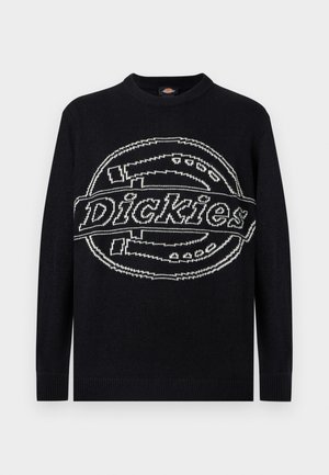 Maglione nero a maniche lunghe con un grande logo bianco Dickies lavorato a maglia sul petto, polsini e orlo a coste.