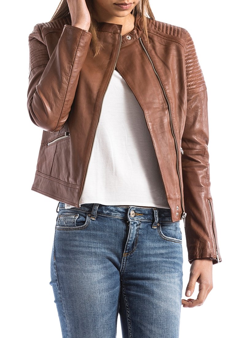 Blue Wellford WELLFORD - Chaqueta de cuero - cognac/coñac - Zalando.es