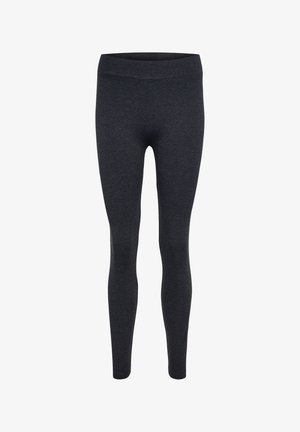 Sorte, tætsiddende leggings lavet af strækbart stof, med en bred talje og en glat overflade uden synlige mønstre eller detaljer.