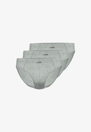 Caleçons en coton gris, paquet de trois, avec une texture douce, une coupe classique, une taille élastique et un logo subtil sur le devant.