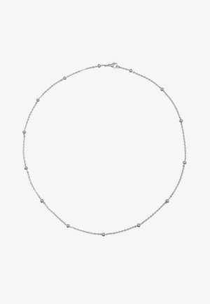 Silberkettchen mit kleinen, gleichmäßig verteilten, kugelförmigen Akzenten entlang der Länge. Das Design ist zart mit einer polierten Oberfläche.