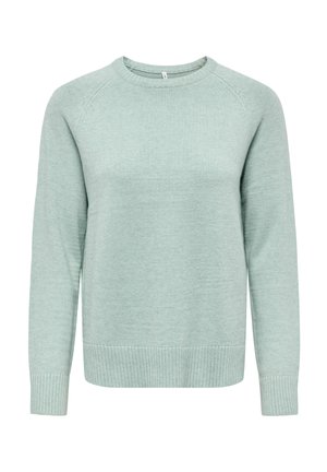 Lysegrøn langærmet rundhalset sweater med ribstrikkede manchetter og kant, fremstillet af blødt strikstof.