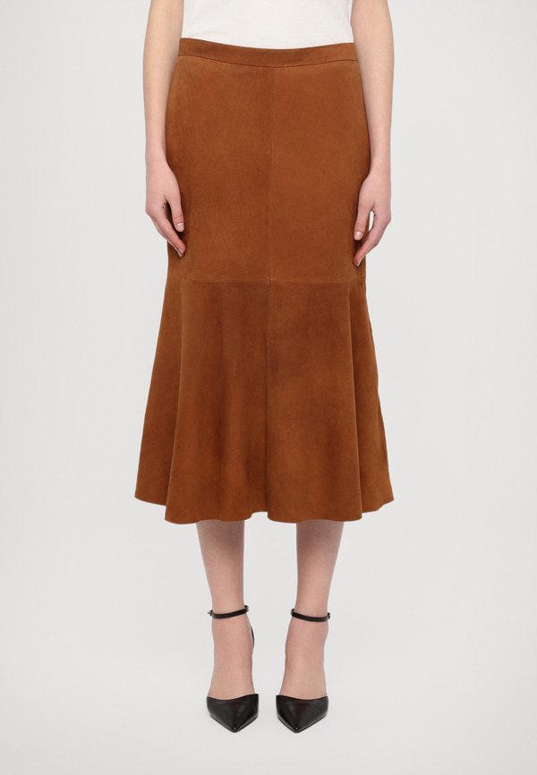 ELSIE - Leather skirt - tobacco