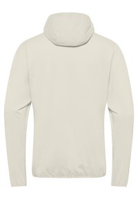Lichtbeige capuchonjas, met lange mouwen, elastische manchet en een cinch-zoom. Gladde stof met een minimalistisch, klassiek ontwerp.