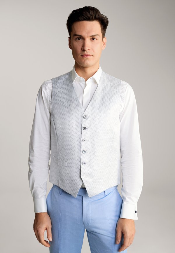 Weste - ecru hellblau gemustert