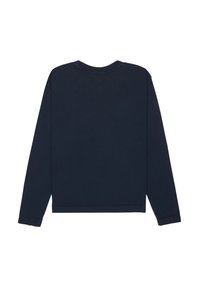 Marineblaues Langarmshirt mit Rundhalsausschnitt, von hinten gezeigt, mit einfacher, sauberer Naht und ohne sichtbare Logos oder Designs.