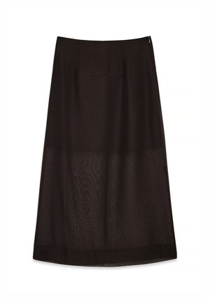 Svart midiklänning med en jämn yta, som har en subtil lyster, en dold sidann zip och en flödande A-linjeformad design.