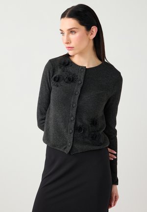 EMBROIDERY DETAIL SOFT TEXTURED - Cardigan - anthracite melange