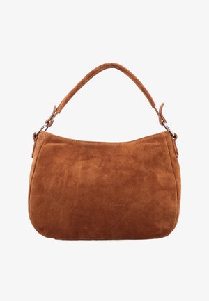 Pruun sametise tekstuuriga käekott, ümarate vormidega ja ühe käepidemega, mis on kinnitatud hõbedast riistvaraga. Minimalistlik disain ilma mustriteta.