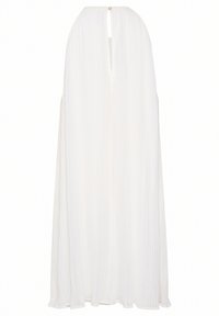 Abito bianco con un design fluido, pieghe verticali e chiusura a oblò sulla schiena. Realizzato in tessuto leggero per una vestibilità comoda.