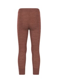 Brune leggings lavet af et tekstureret, strækbart stof, med en høj talje og et tætsiddende design, der smalner ned mod anklerne.