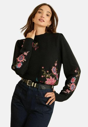 REGULAR FIT  EMBROIDERED - Strickpullover - black floral embroidered