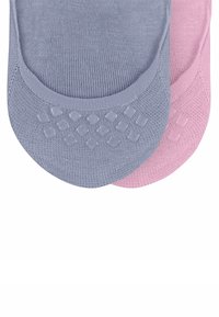 Antislip enkelsokken in lavendel en roze. Zacht gebreid materiaal met een textuur voor extra grip op de zolen. Afgeronde randen.