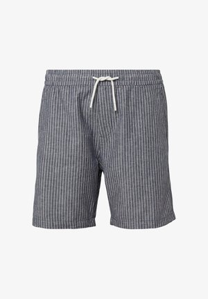 Hallgateltudsega halliriba lühikesed püksid, mis on valmistatud kergest kangast. Neil on elastne vöökoht valge nööri ja küljetaskud.