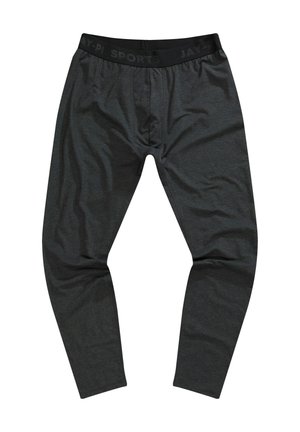 Leggings sportivi grigio scuro con un design aderente, vita elasticizzata con il testo "JAY-PI SPORTS" e una texture del tessuto liscia e flessibile.