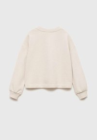 Felpa beige accorciata con maniche lunghe a palloncino, collo rotondo e polsini elasticizzati. Realizzata in tessuto morbido con una texture liscia.