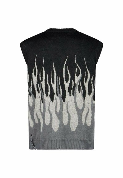 Maglione senza maniche con motivo a fiamma, nero nella parte superiore che sfuma in grigio e grigio chiaro. Texture a maglia con orlo a coste.