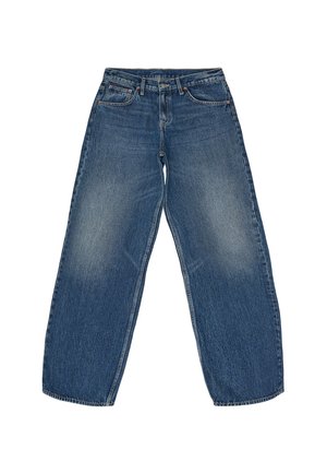 Wijde denim jeans in middenblauw, met een vervaagde was, klassiek vijf-pocket ontwerp en stevige stiksels aan de zomen.