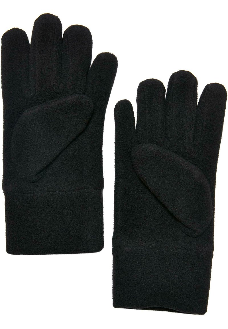 Gants en polaire noire avec un design ajusté, des bouts de doigts ouverts et une paume texturée pour une meilleure prise. Matériau doux avec une finition lisse.