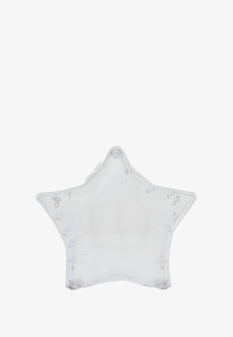 Átlátszó műanyagból készült, csillag alakú tárolóedény, sima élekkel és cipzáros záródással az egyik oldalon.