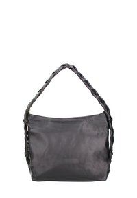 Borsa a tracolla nera in pelle con una texture morbida, dotata di manico intrecciato e un design semplice e senza fronzoli. Apertura superiore con zip.