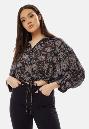 FLORAL PRINT CROP  - Button-down blouse - black
