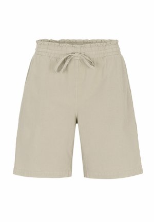 Lichtbeige casual shorts met elastische tailleband en koord, knielengte, eenvoudig ontwerp, lichtgewicht stof.
