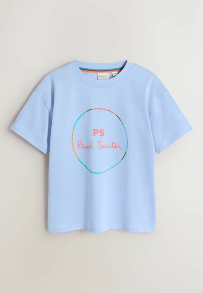 T-shirt en coton bleu clair à manches courtes. Présente un graphique circulaire multicolore avec le texte "PS Paul Smith" au centre.