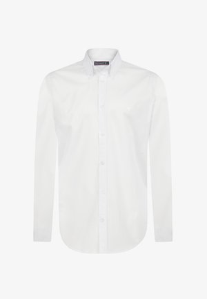 Witte lange mouwenshirt van glad katoen met een knoopsluiting, voorste placket en een klein logo geborduurd op de borst.