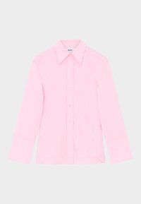 Ilgos rankovės, su sagutėmis marškiniai iš šviesiai rožinės medvilnės. Turi klasikinį apykaklę ir rankogalius, tiesų kirpimą bei subtilų blizgesį.