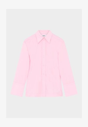 Ilgos rankovės, su sagutėmis marškiniai iš šviesiai rožinės medvilnės. Turi klasikinį apykaklę ir rankogalius, tiesų kirpimą bei subtilų blizgesį.